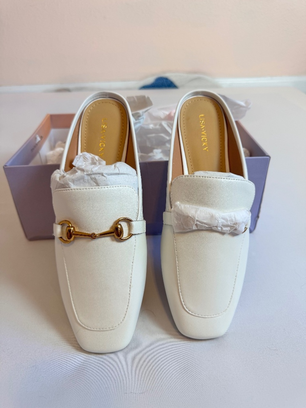 Chic Preppy Lisa Vicky Zip-V Mules White Sz 9 NWB